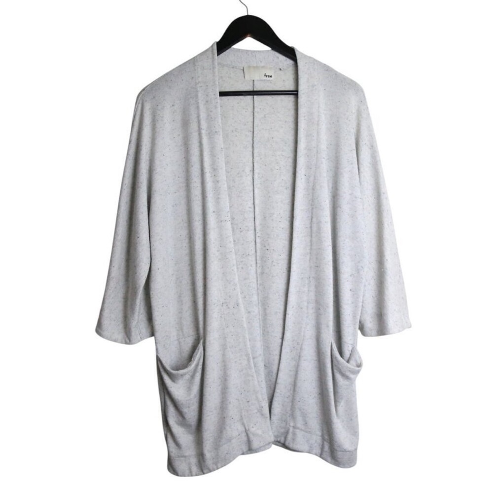 Aritzia Wilfred Free Zlata Sweater Open-front Pocket Cardigan Marled Grey Small